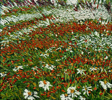 Bertrand Tremblay, huile sur toile, &eacute;pervi&egrave;res orang&eacute;es et marguerites &copy; Bertrand Tremblay,  2000