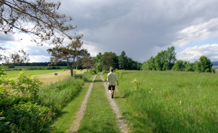 Bertrand Tremblay, en visite le 22 juin 2014 au Domaine Pointe de Saint-Vallier, cherchant des sujets de peinture en vue du Symposium